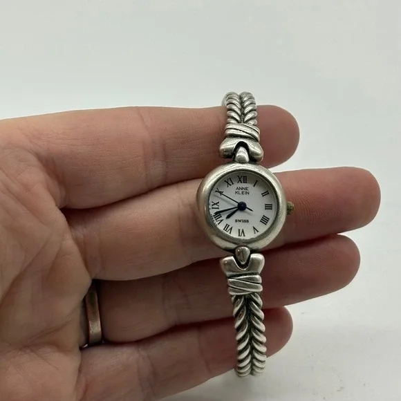 Anne Klein Sterling Silver Swiss Quartz Watch Rope Bracelet Needs Battery - Picture 4 of 9